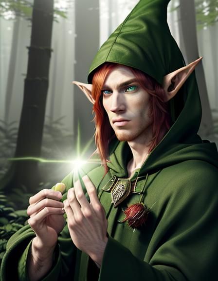 Druid Elf Portrait in a Forest, 8K