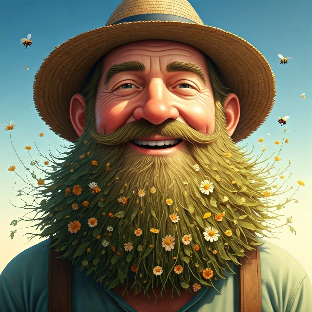 Man with Flower Beard and Bees