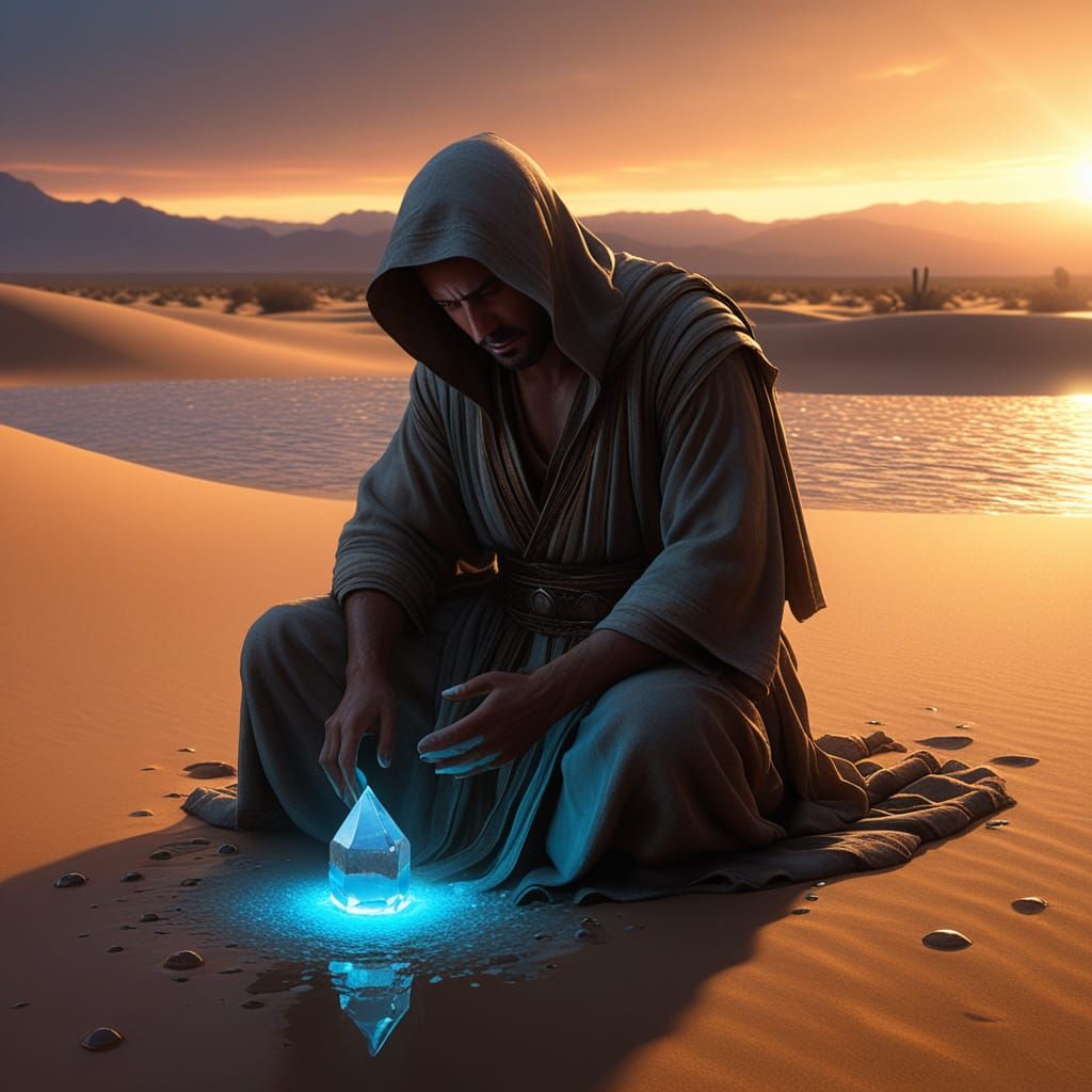 Desert Wanderer Receives Last Drops of Water Spirit