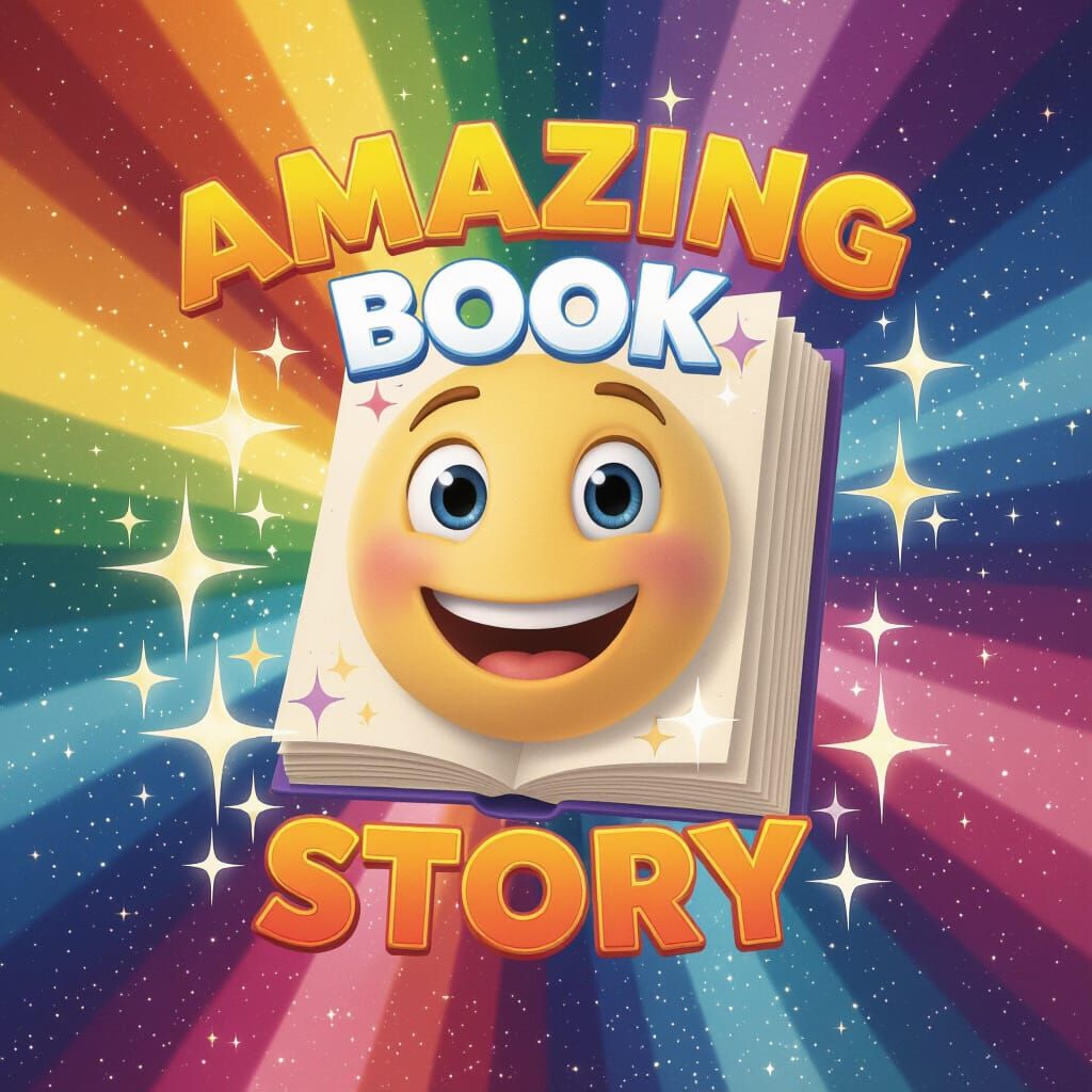 Smiling Storybook Logo with Rainbow Light, 3D Render