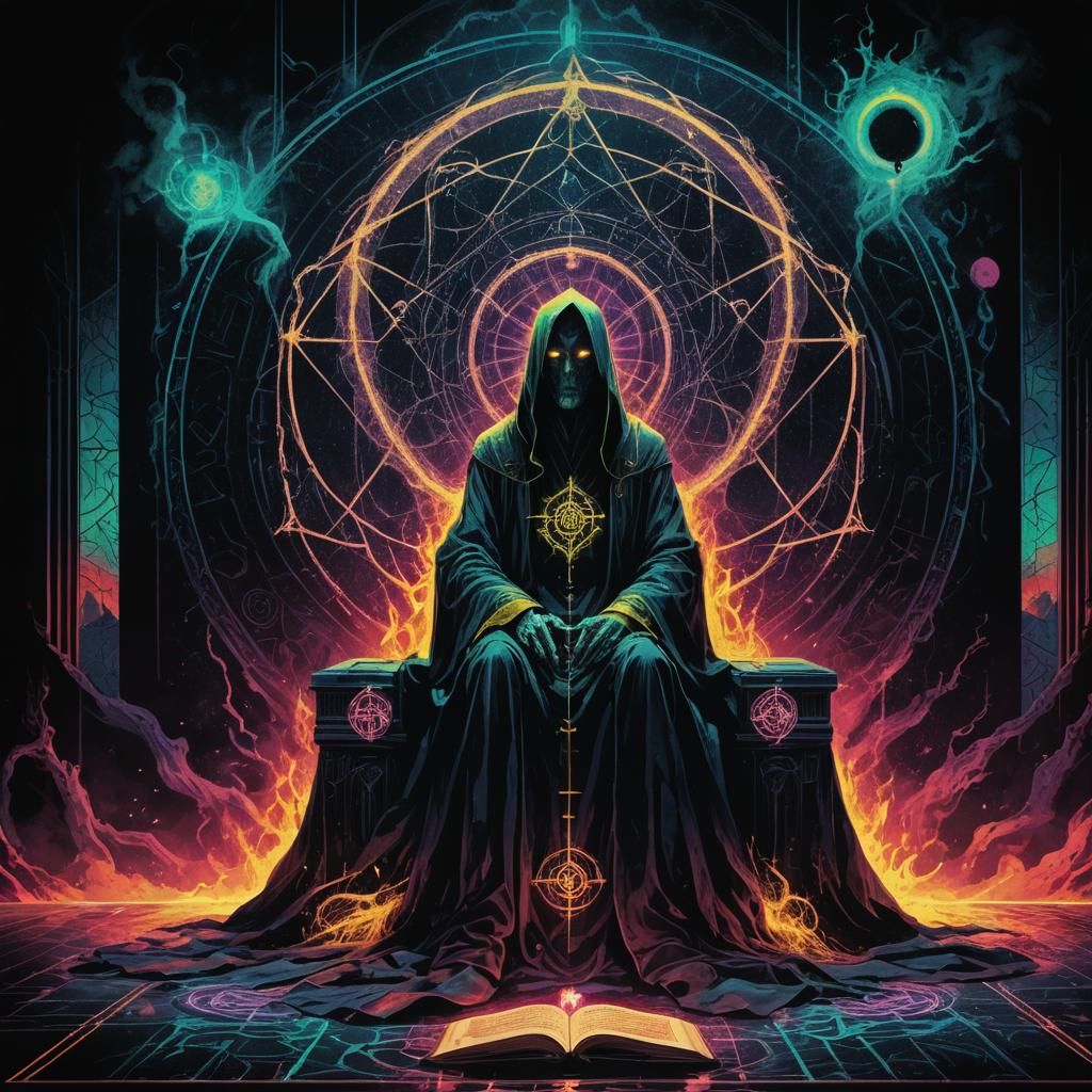 Hastur on Dark Throne in Geometric Pop Art Style