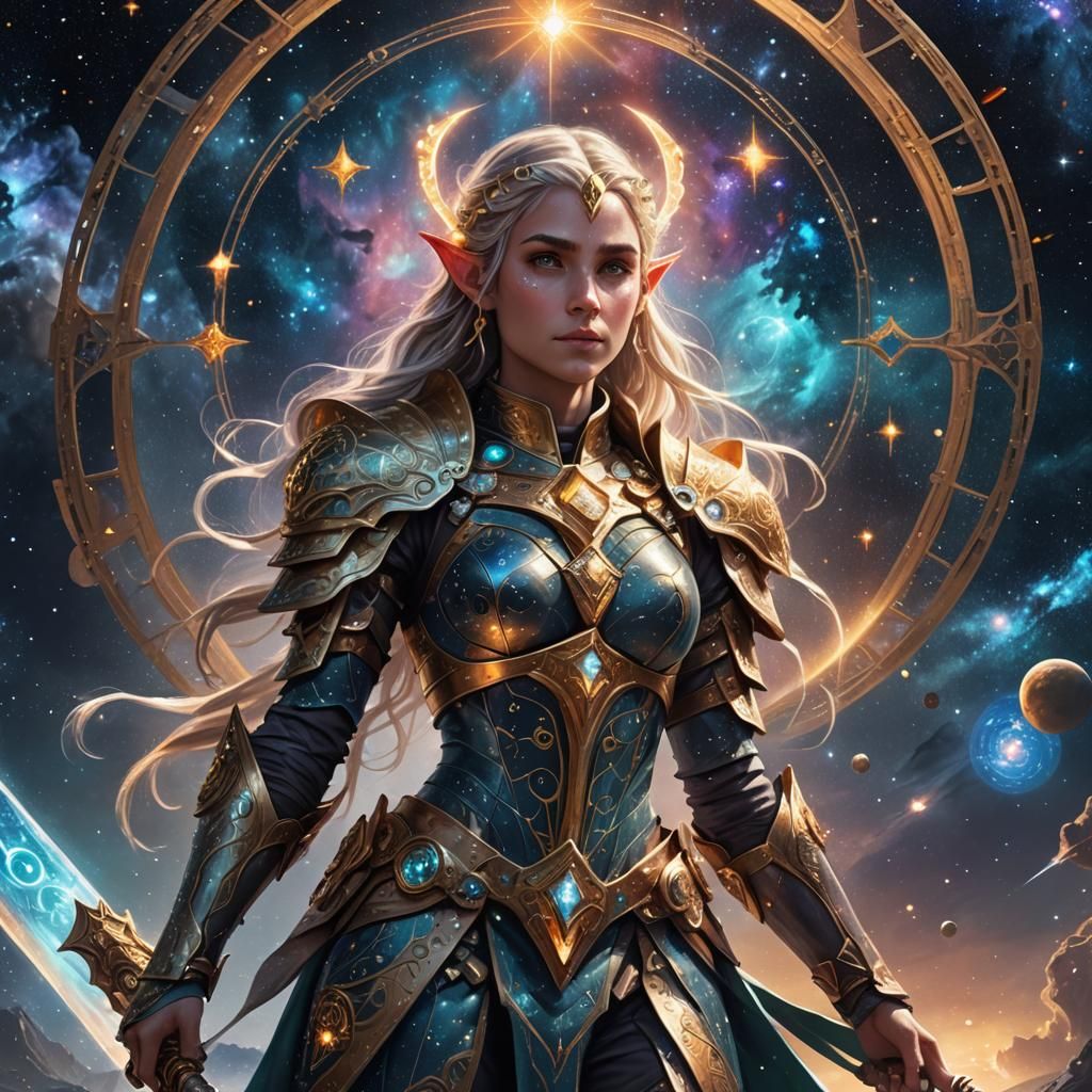 Elven Paladin Guarding the Cosmos in Digital Art