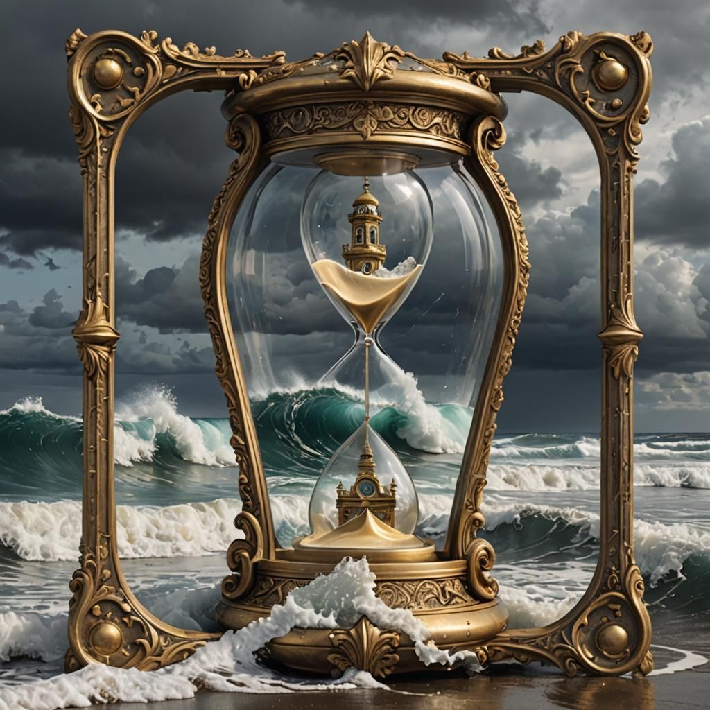 Hourglass Encapsulating Surfer Riding Frozen Wave