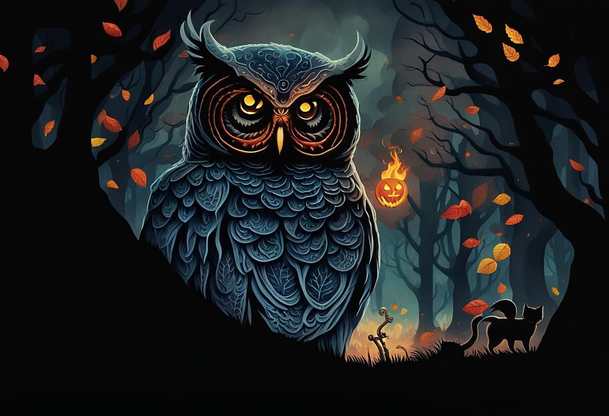 Smoke Owl in Autumn Wonderland: Anime-Inspired 3D Art