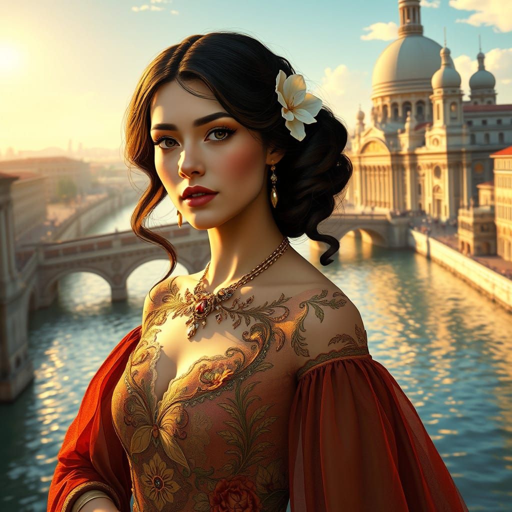 Glamorous City Goddess in Art Nouveau Splendor