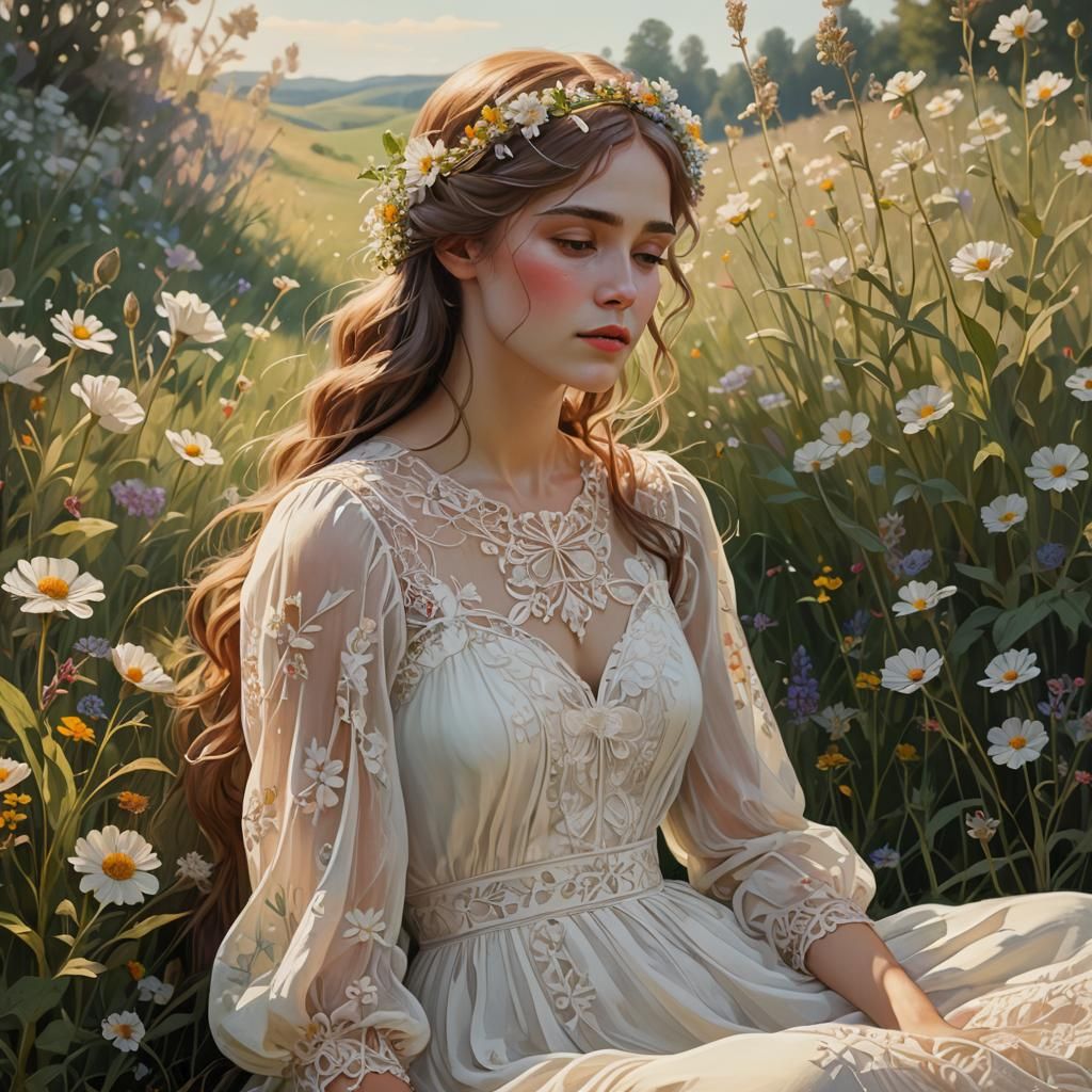 Art Nouveau Woman in a Wildflower Meadow