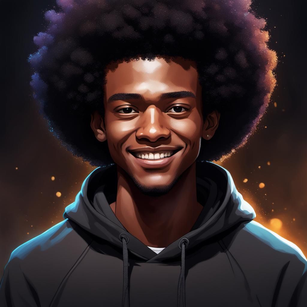 Smiling Black Teen Portrait in Hyperdetailed Style