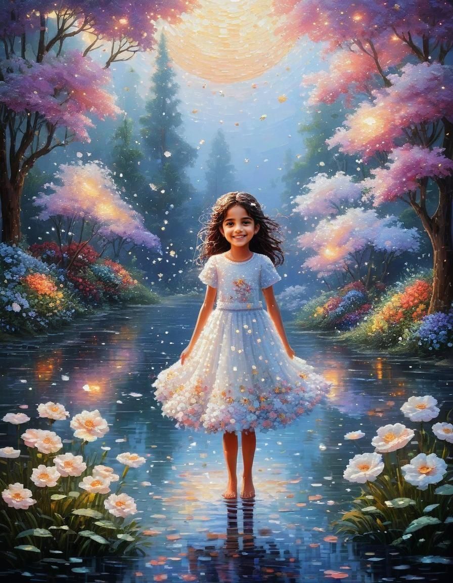 Ethereal Girl with Floral Elements in Shining Art