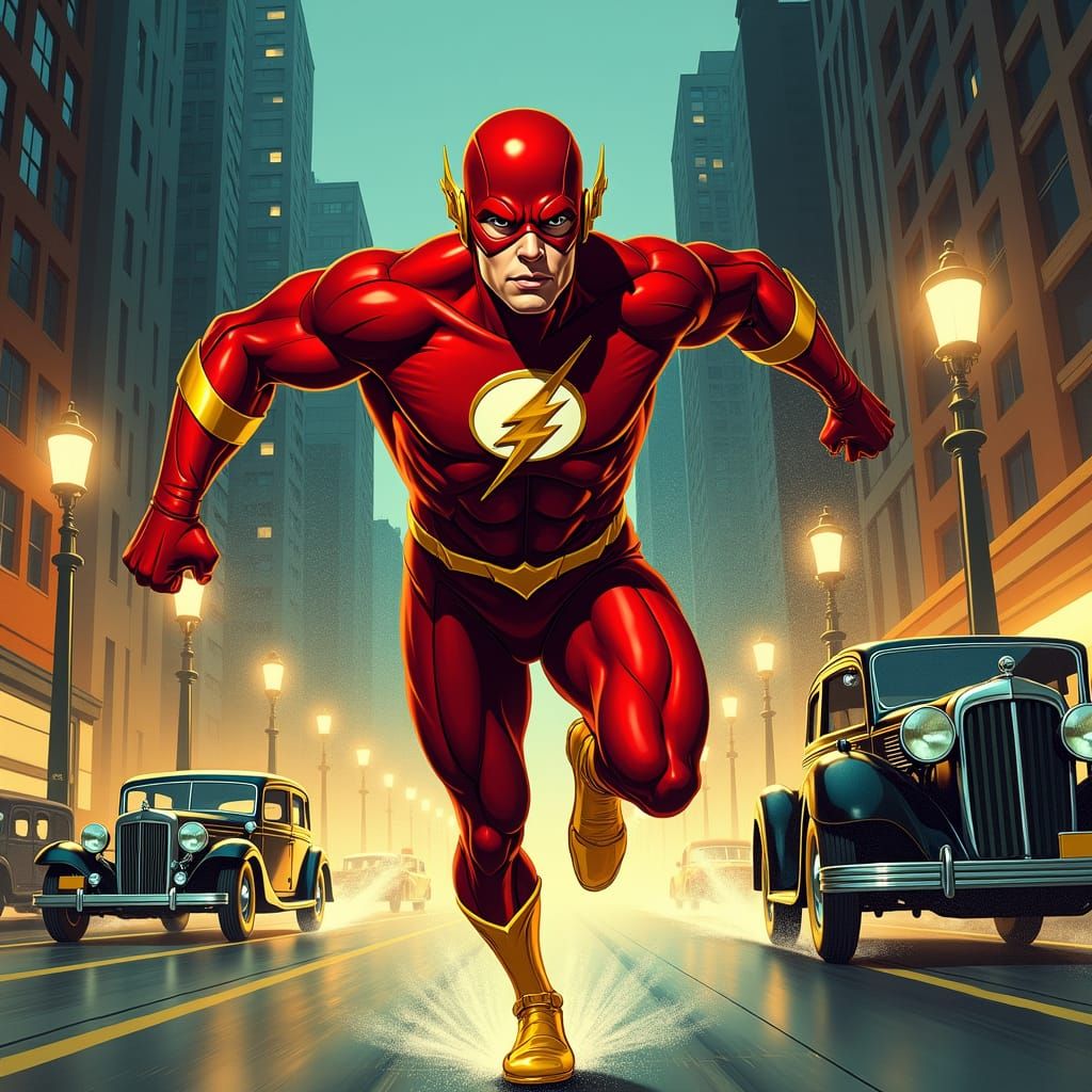 Flash Runs Through Retro Metropolis: Golden Age Comic Art