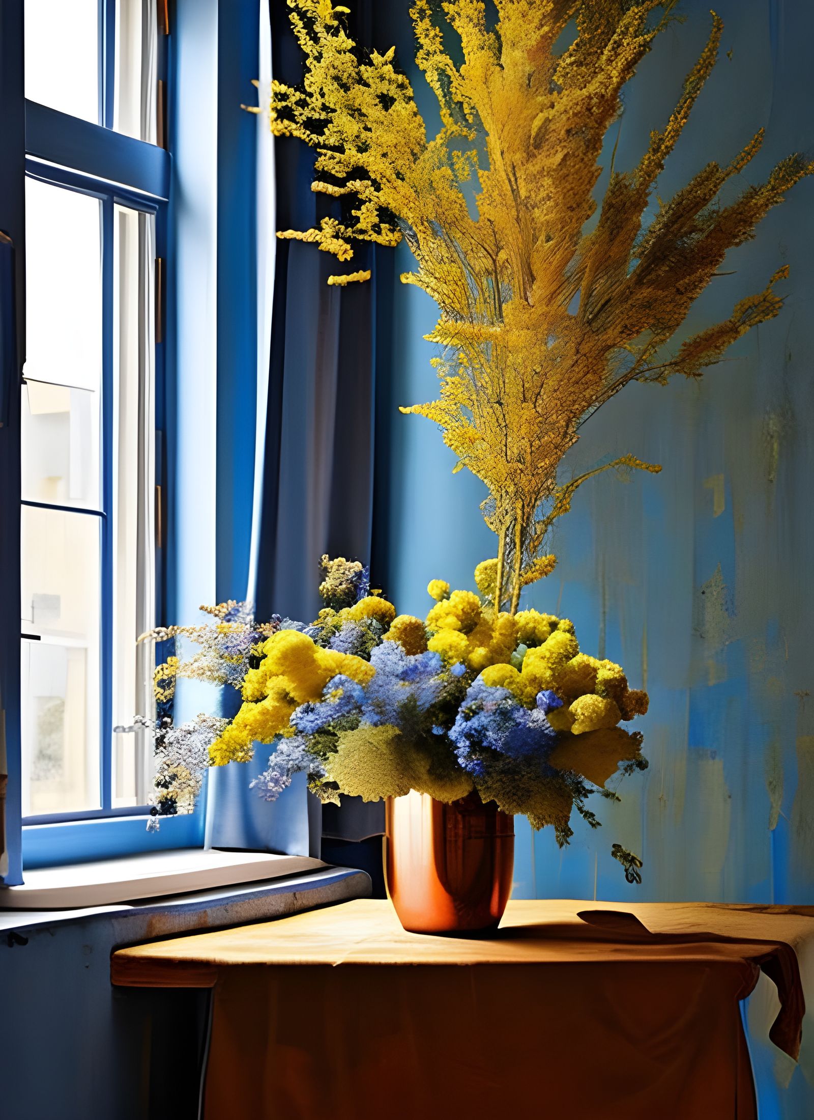 Hyperrealist Still Life with Flowers in Pollock Vermeer Styl...