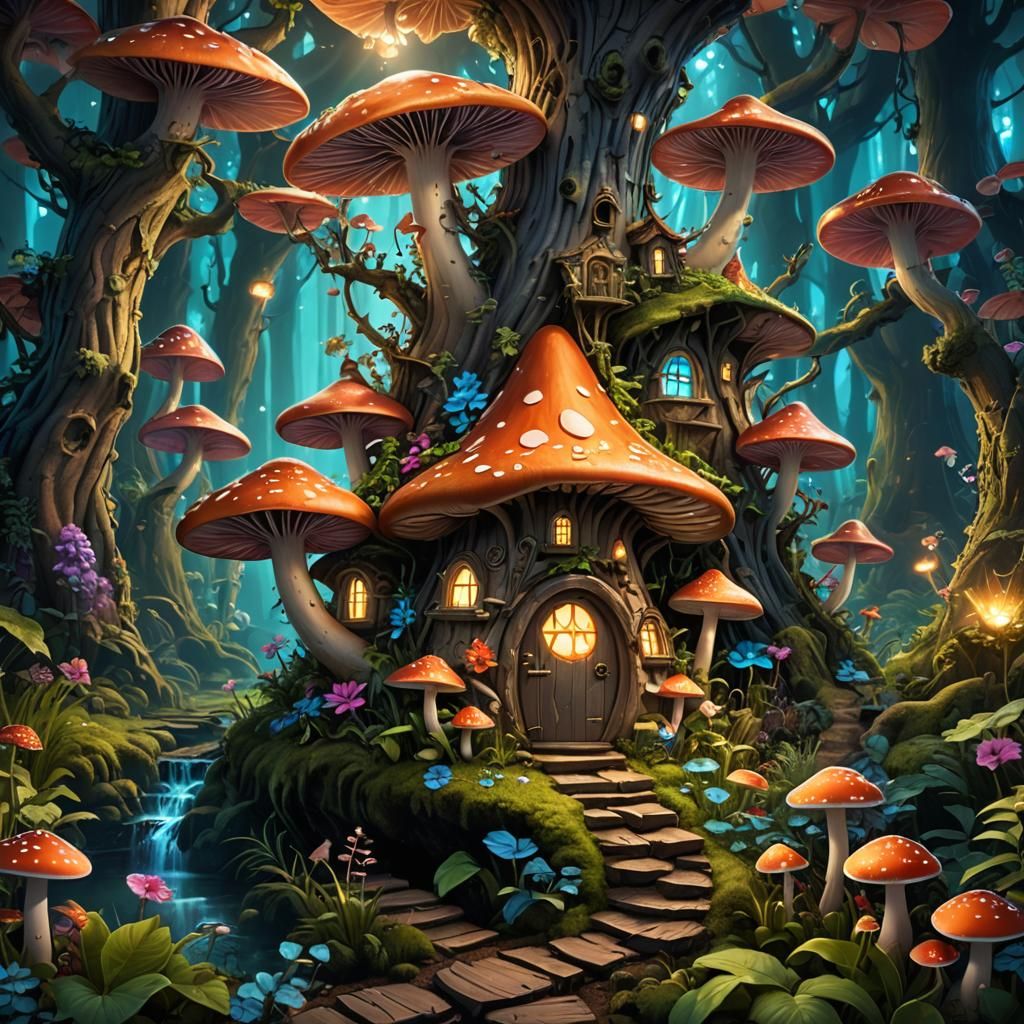 Enchanted Forest Fairy Mushroom House Coloring Page