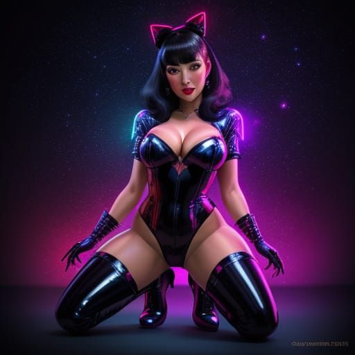 Betty Page Pin-Up in Latex, Digital Painting