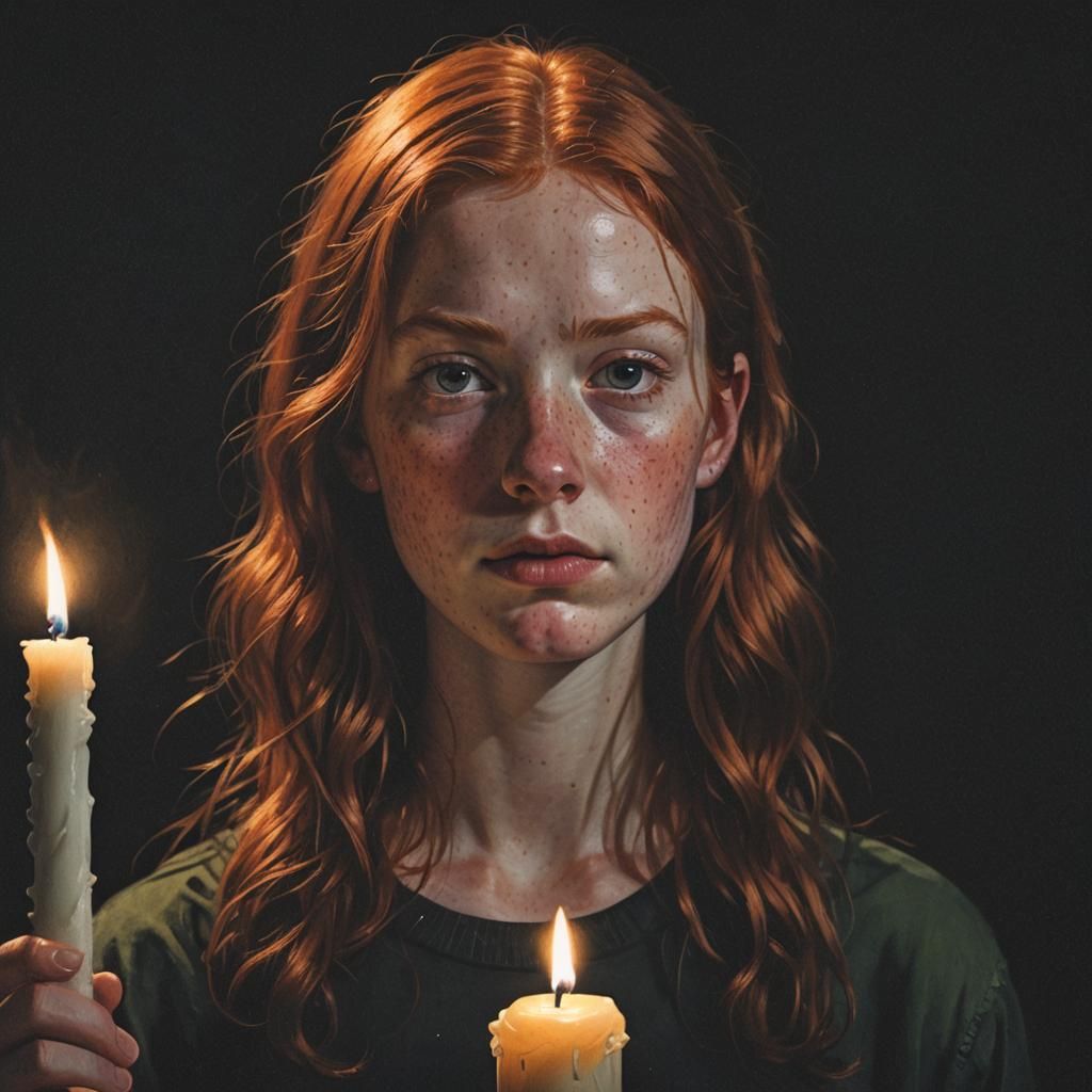 Photorealistic Portrait of Redhead with Candle