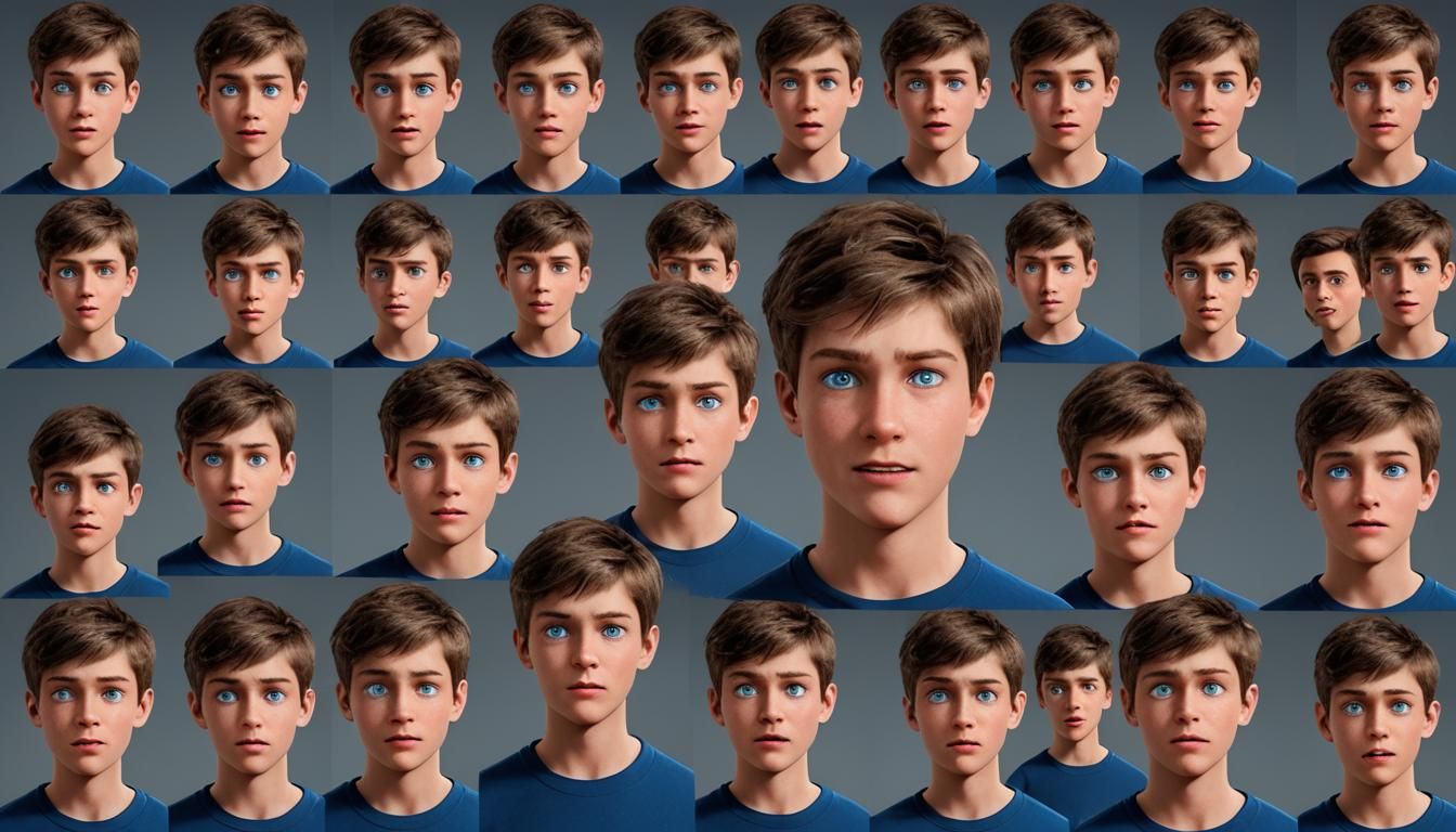 Kevin Character Sheet: Boy with Varied Expressions