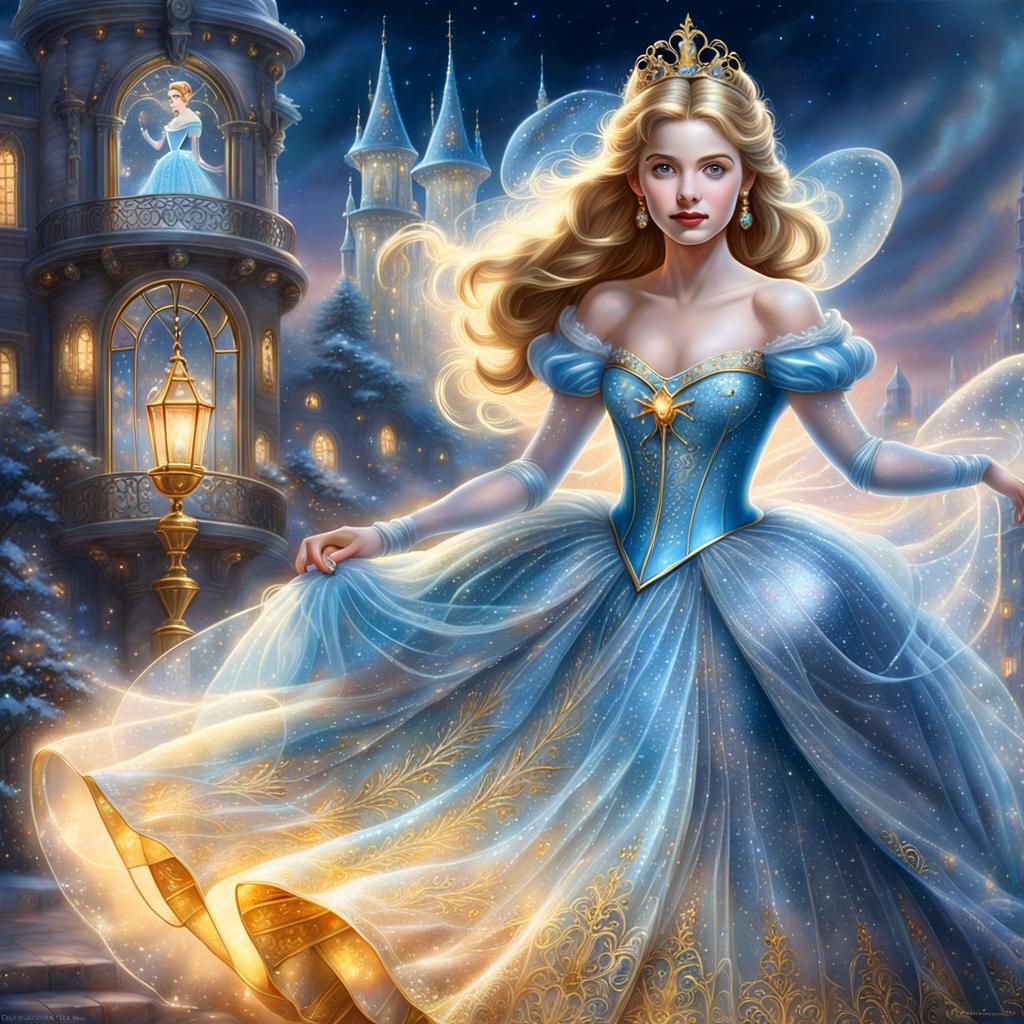 Cinderella in Glass Dress with Golden Tesla