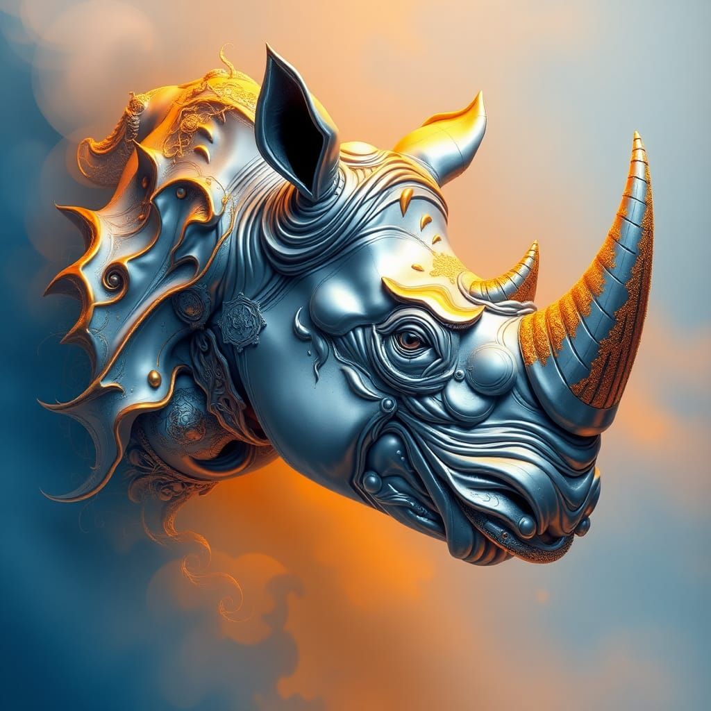 Anime Style Rhinoceros Head in Alcohol Ink