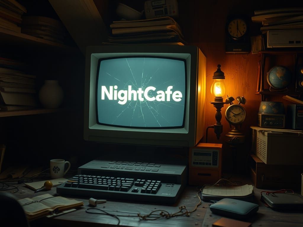 Vintage CRT Monitor in a Dusty, Dimly Lit Room