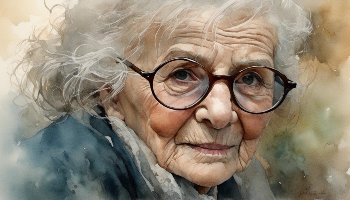 Watercolor Portrait of an Old Lady in Ethereal Style