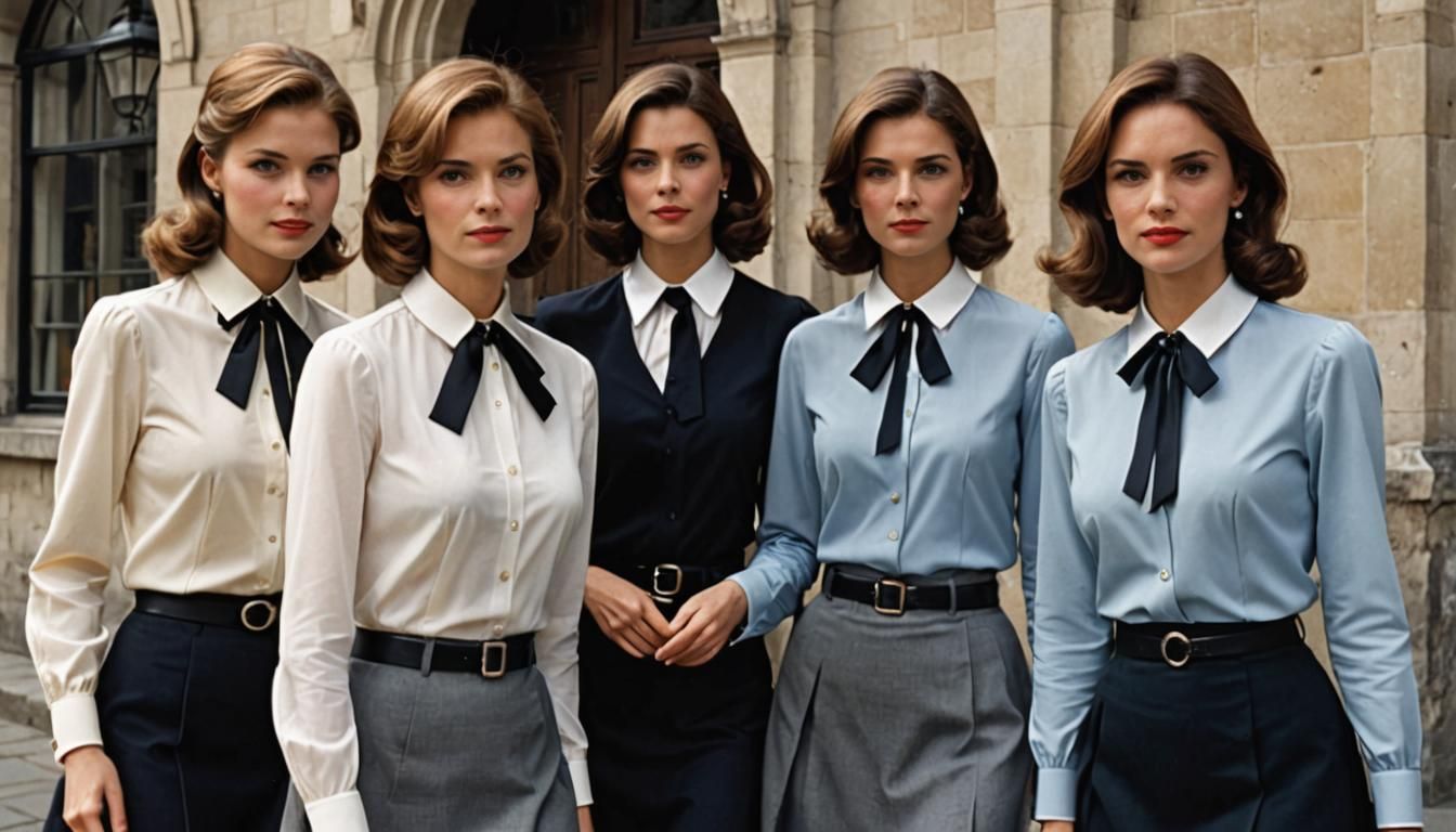 Women in Smart Blouses with Ribbons