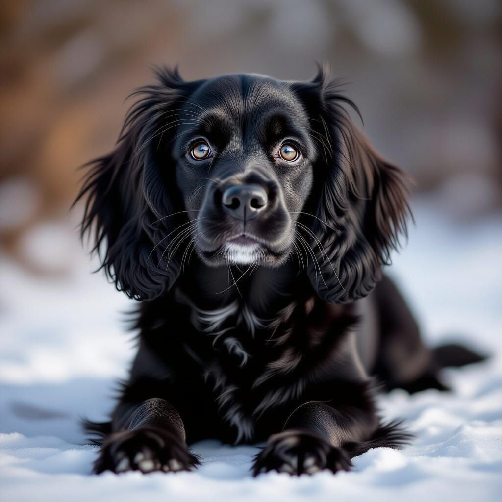 Playful Black Cocker Spaniel in Hyperrealistic Photo