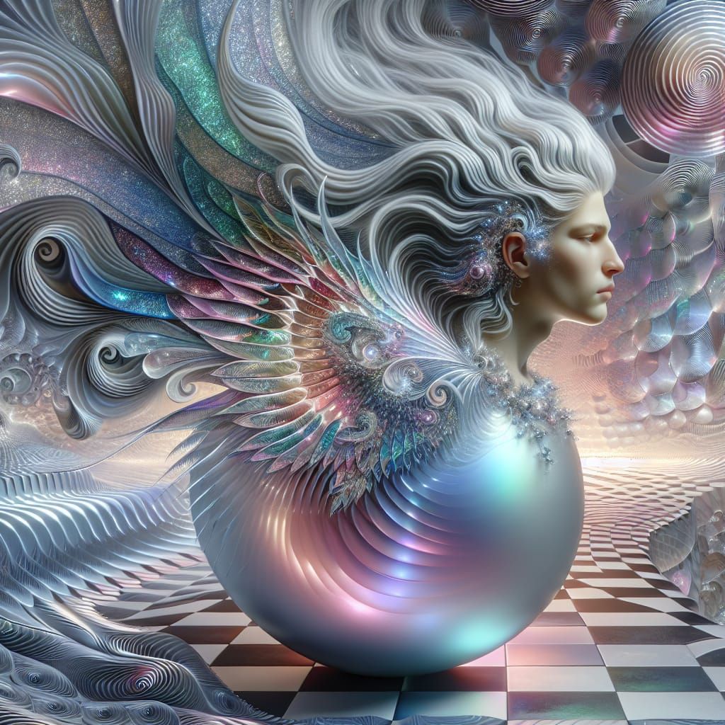 Regal Entity Emerges from Iridescent Egg with Delicate Cryst...