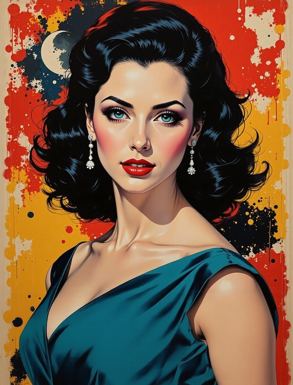 Pop Art Portrait of a 1940s Woman in Whimsical Grunge Style