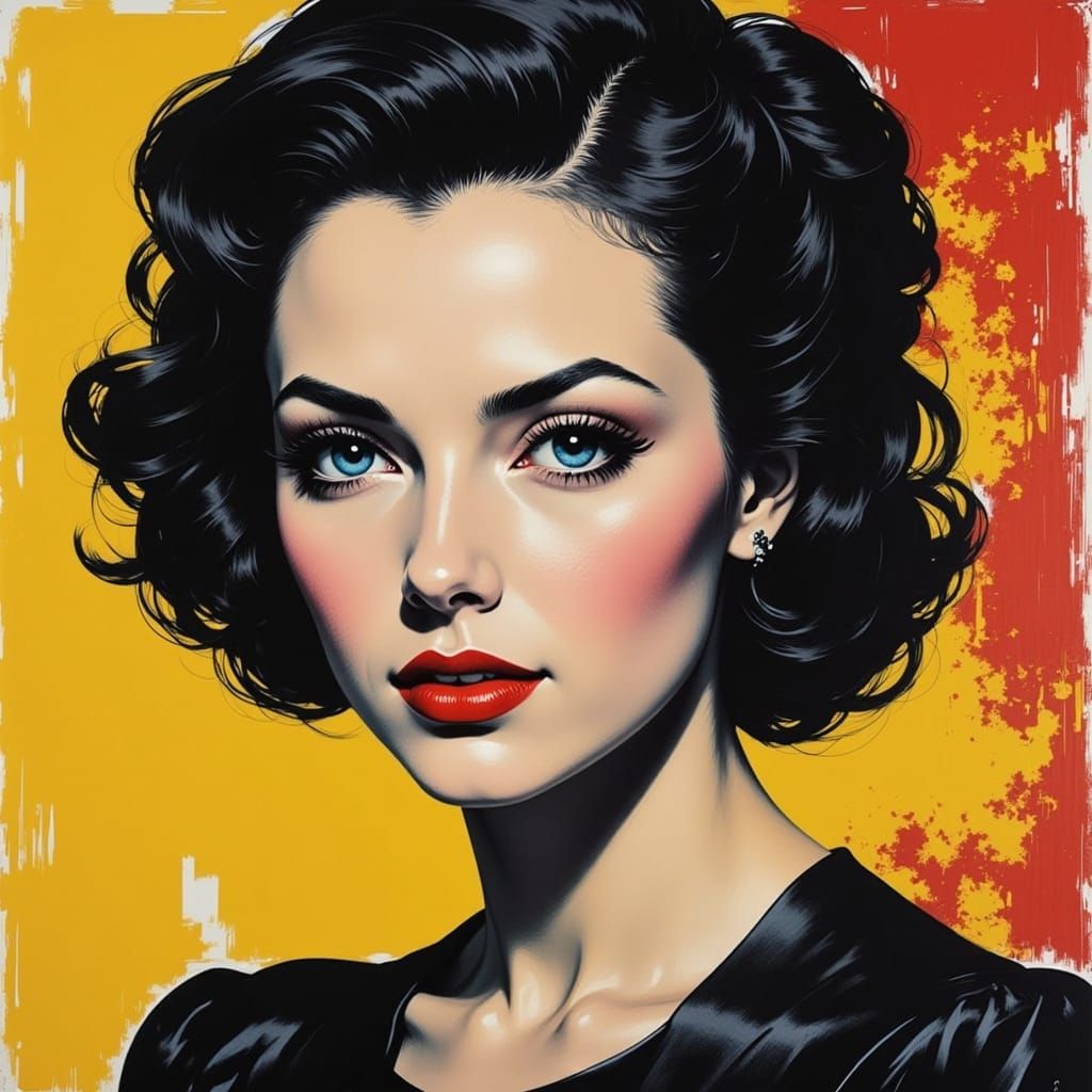 Pop Art Vision of 1940s Woman with Whimsical Macabre Element...