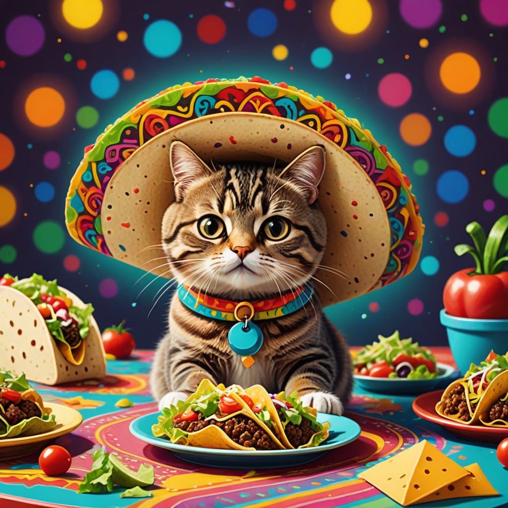 Vibrant Taco Cat in Whimsical Digital Art
