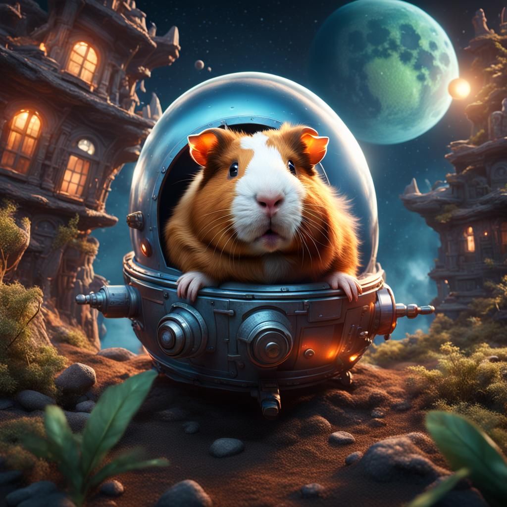 Guinea Pig's Lunar Rocket Journey: Fantasy Concept Art