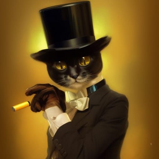 Top Hat Cat Smoking: Detailed Portrait