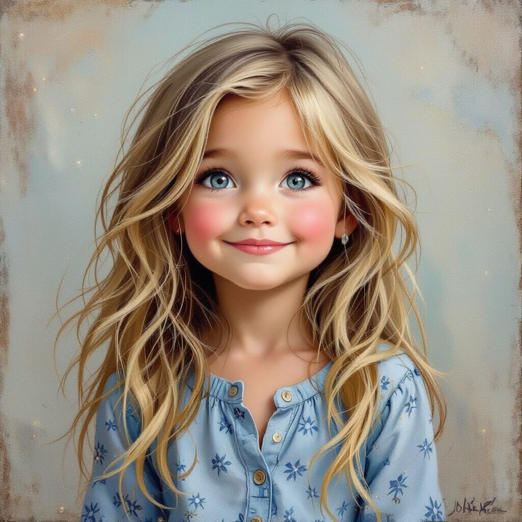 Whimsical Girl with Silly Face, Oil Painting Style