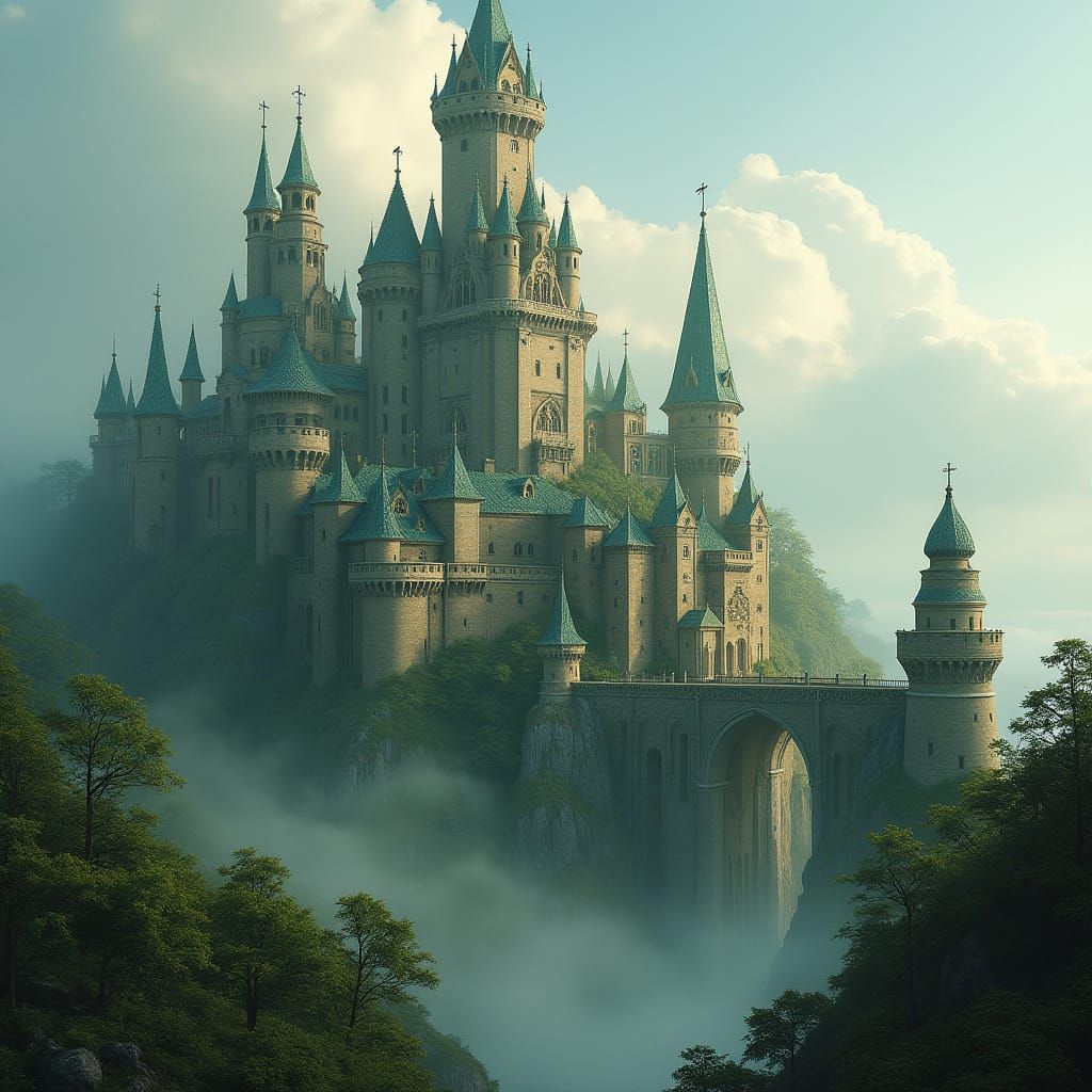 Ethereal French Castle Amidst Whimsical Landscape