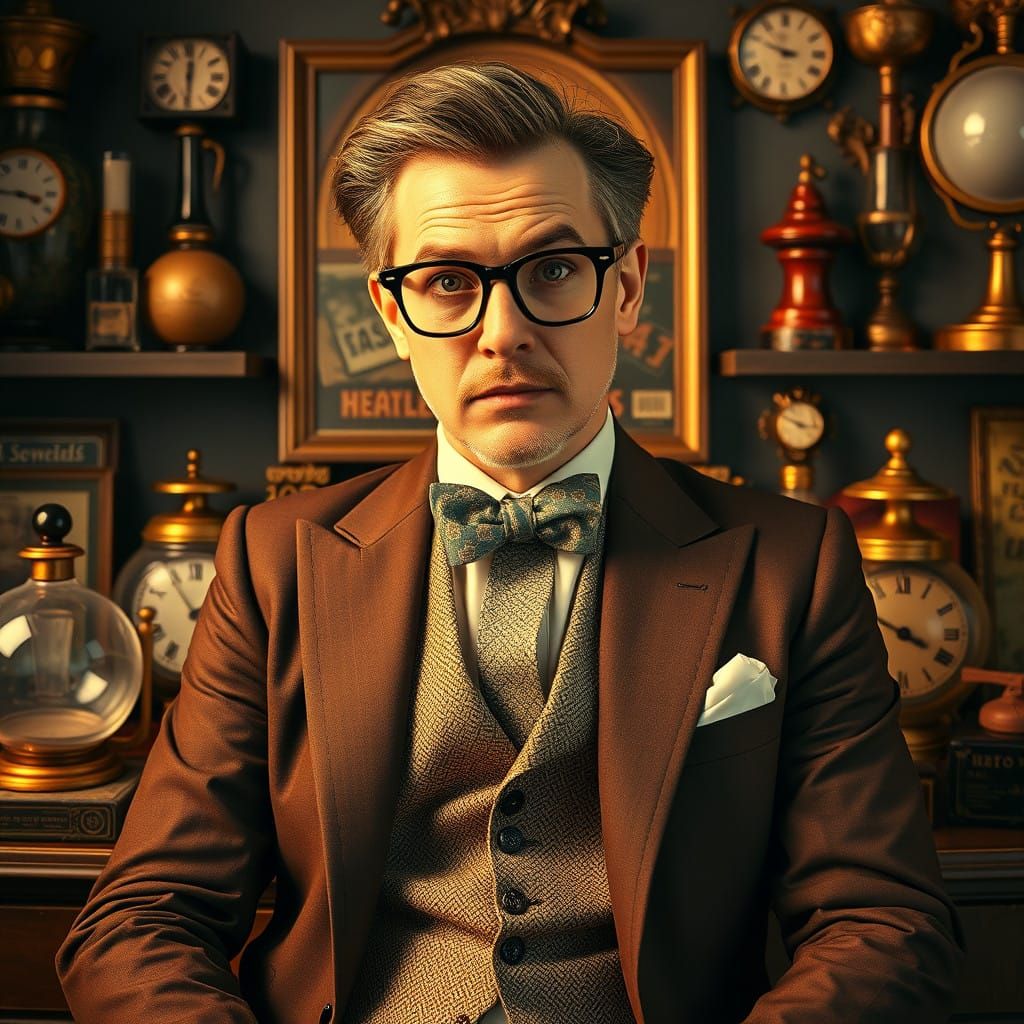 Eccentric Gentleman in Whimsical Wes Anderson Surrealism