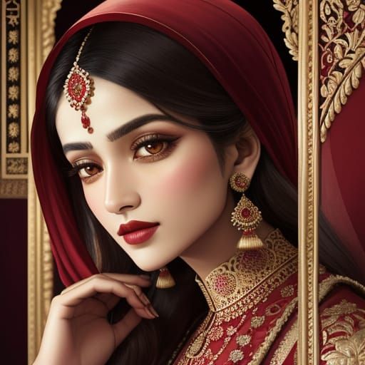 Opulent Portrait of Anarkali in Mughal Art Style