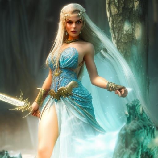 Underwater Atlantean Princess with Jeweled Trident