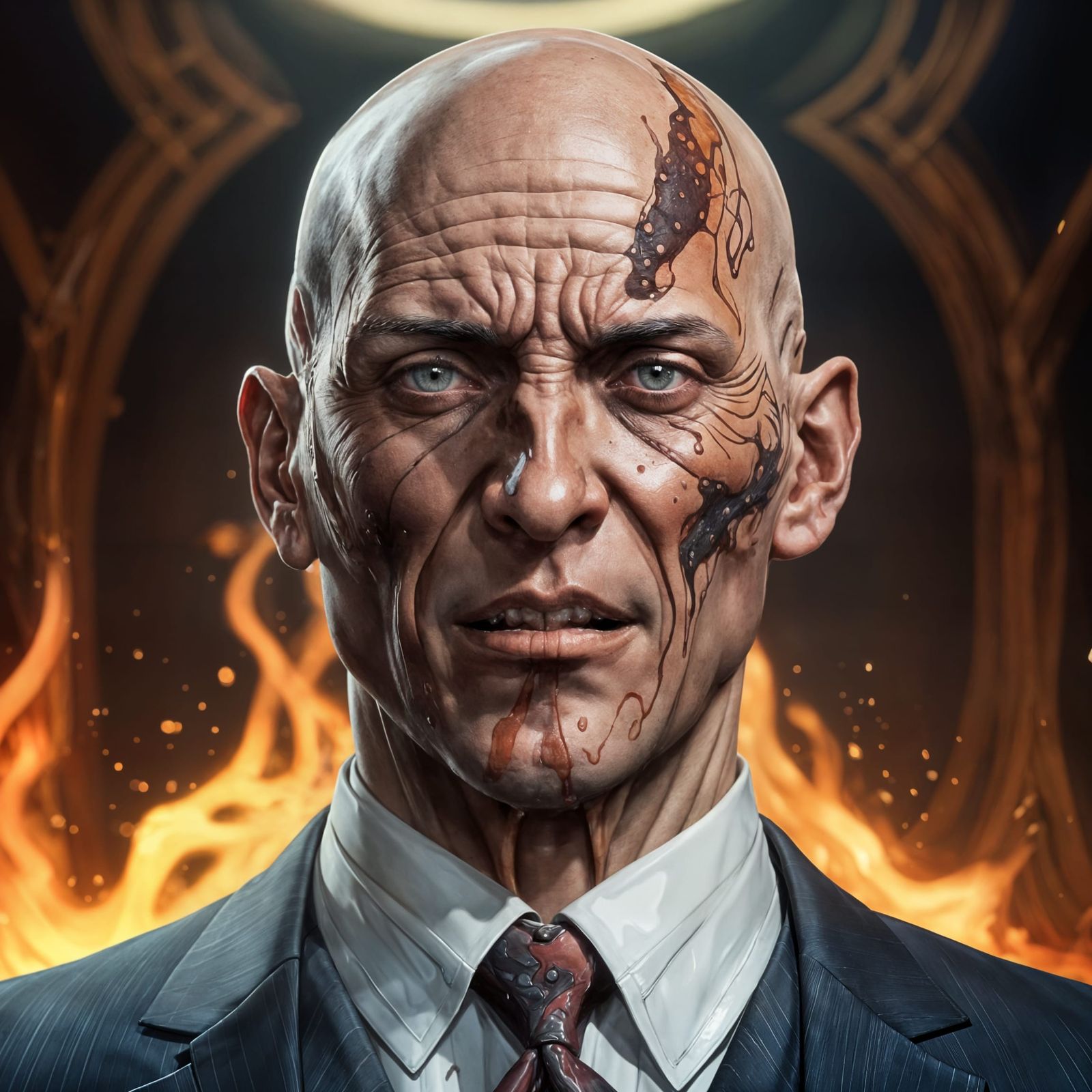 Intense Portrait of Scarred Man in Dramatic Lighting