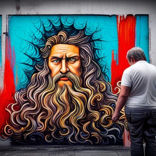 Poseidon in Graffiti Art Stands Out From Crowd