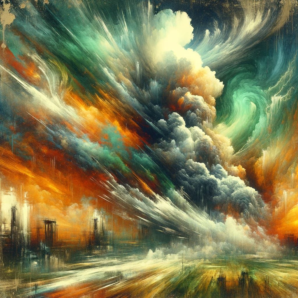 Catastrophic Neon Storm in Antique Watercolor Style