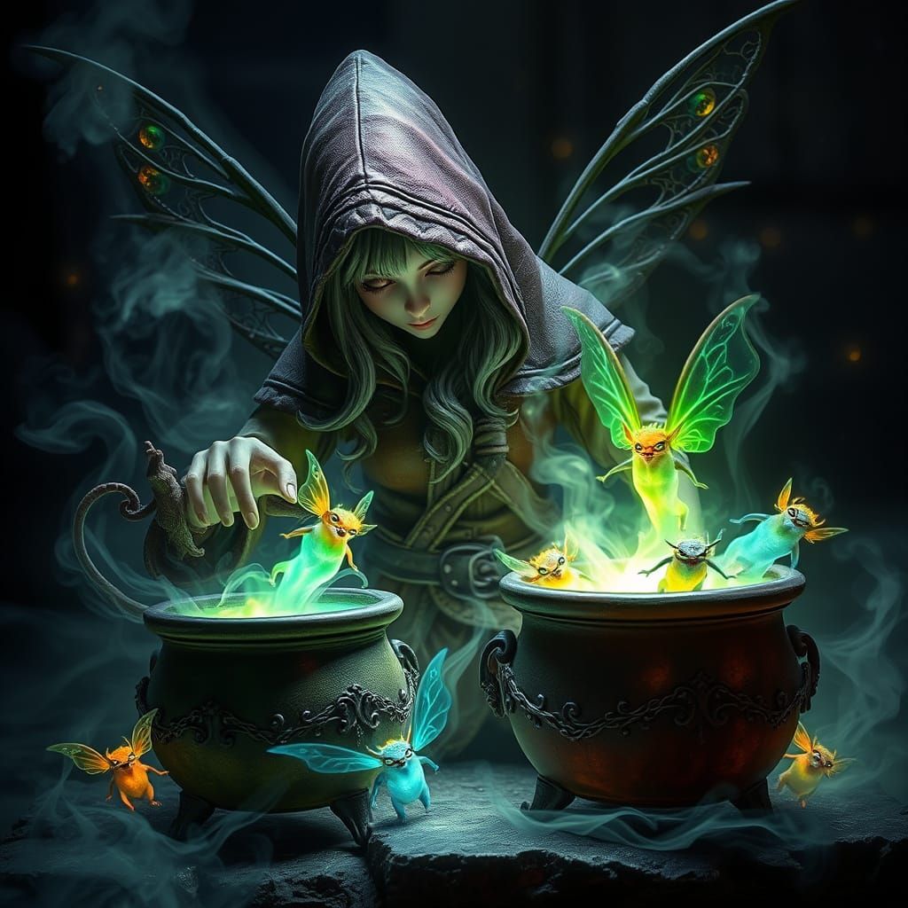 Enchanted Fairy Alchemist Stirring Mythical Potions