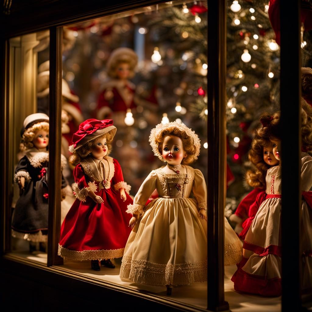 Haunted Christmas Dolls in Store Window Display