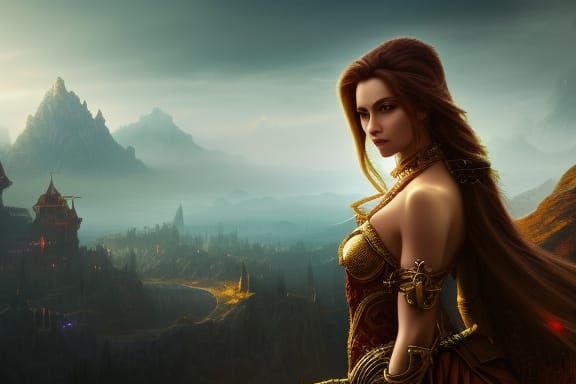 Fantasy Woman in Stunning Landscape: Digital Art