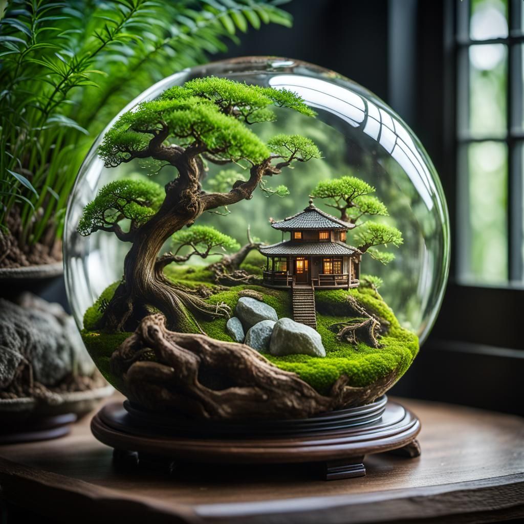 Lush Bonsai Tree Terrarium in Wizard's Room