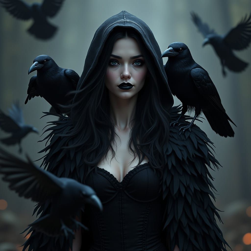 Enigmatic Raven Queen in Dark, Mystical Fantasy