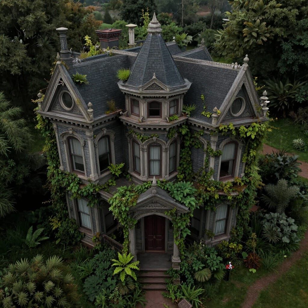 Victorian House Overgrown in Fantasy Concept Art Style
