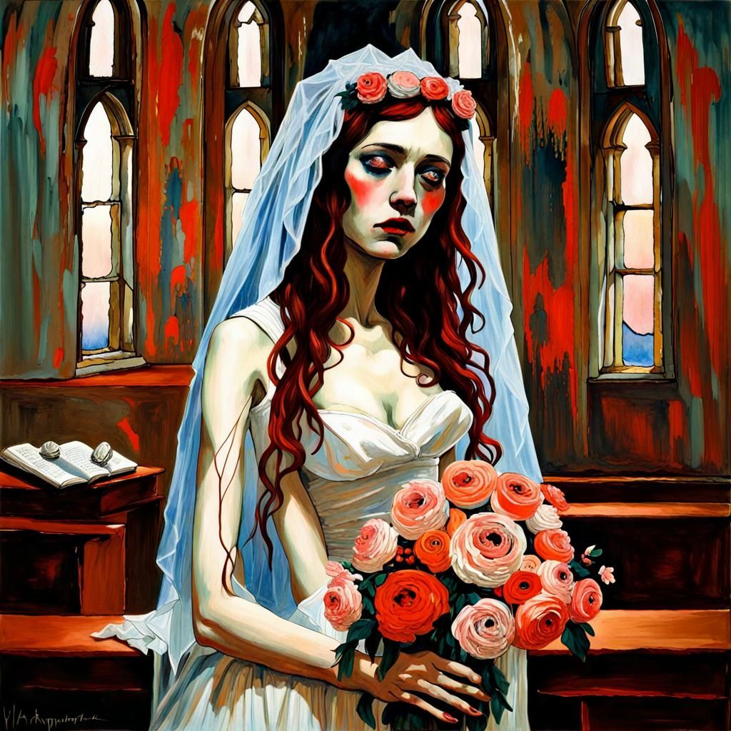 Vampire Bride's Gouache Lament: A Gothic Bohemian Vision