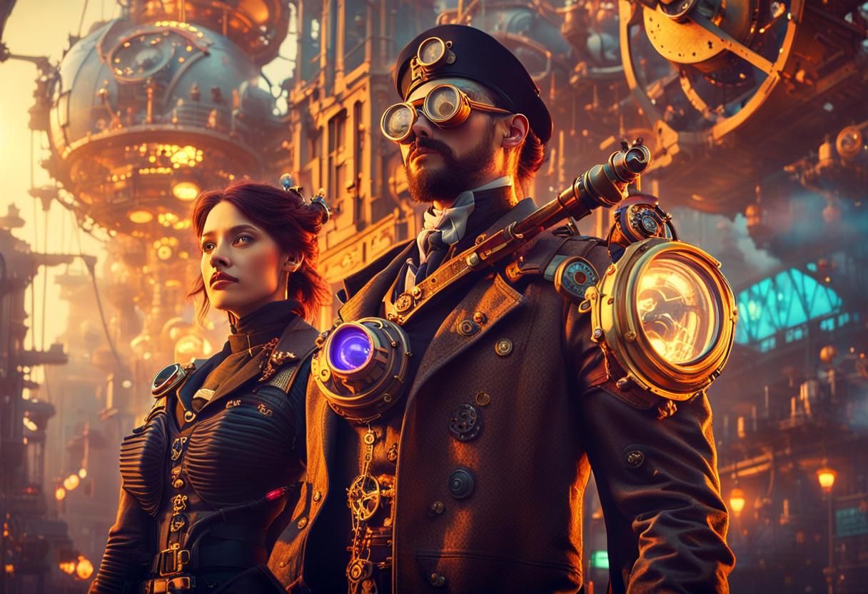 Vibrant Steampunk City Concept Art