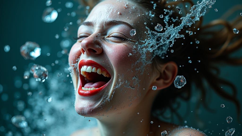 Hyperreal Portrait of Joy Shattering into Mirror Shards