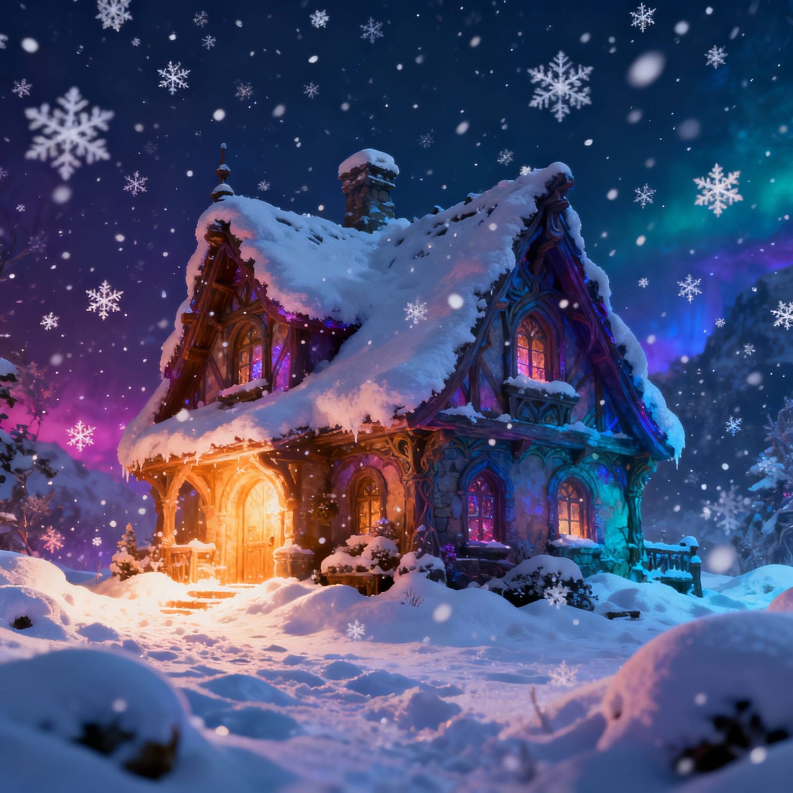 Cozy Snow Covered House In Fantastical Landscape