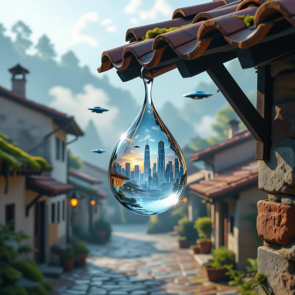 Futuristic City Inside Water Droplet: Photorealistic 8k Scen...