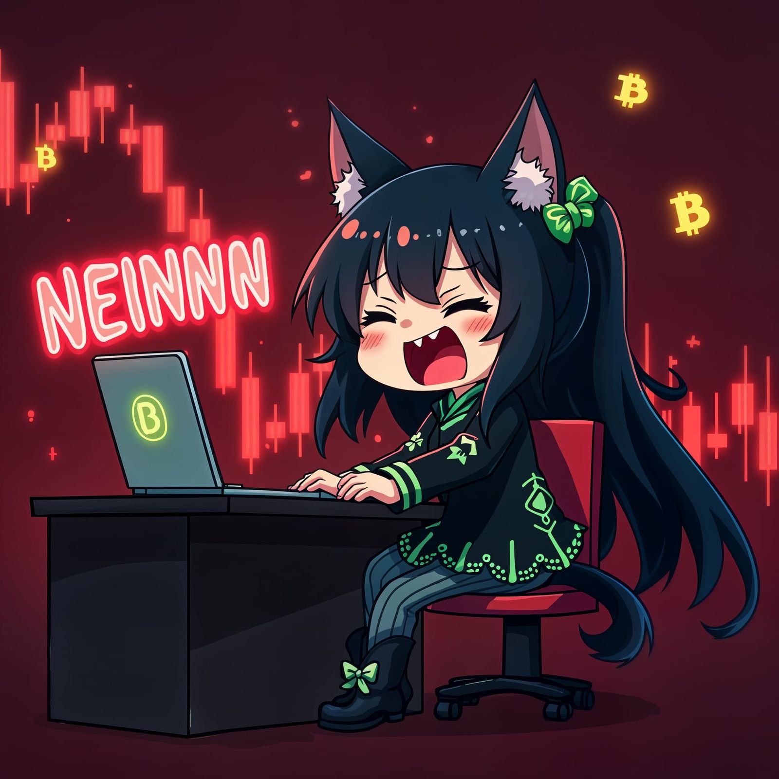 Chibi Catgirl Screams During Bad Crypto Trade